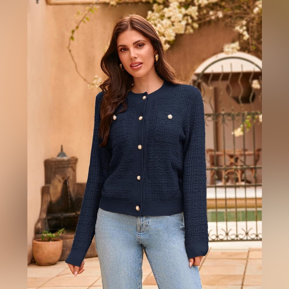 GRACE KARIN Open Front Button Down Texture Knit Cardigan Sweaters with Pockets